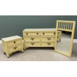 BAMBOO EFFECT THREE-PIECE BEDROOM SUITE comprising a six-drawer chest with brass drop handles, on