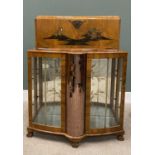 WALNUT ART DECO COCKTAIL CABINET, with Chinoiserie front decoration, metamorphic top with drop