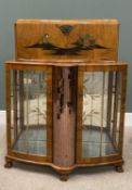 WALNUT ART DECO COCKTAIL CABINET, with Chinoiserie front decoration, metamorphic top with drop