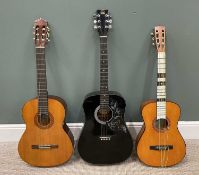 THREE CLASSICAL GUITARS, comprising a black lacquered Hondo, model H124BHM, with 1981 to the