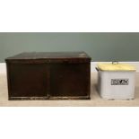 VINTAGE WOODEN BLANKET BOX & LIDDED ENAMEL BREAD BIN, 39cms H, 75cms W, 42cms D and 31cms H, 36cms