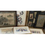SEVEN CHINESE & JAPANESE ARTWORKS, to include a framed group of nine fine cut and painted paper