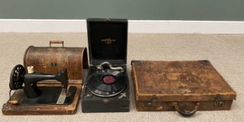 VINTAGE COLLECTABLES GROUP, comprising cased Singer sewing machine, vintage leather suitcase,