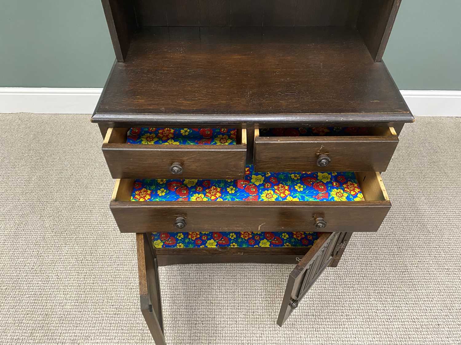 DUTCH TOP PRIORY-STYLE OAK DRESSER, the dome top three-shelf waterfall rack on a base section of two - Image 2 of 3