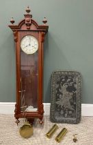 REPRODUCTION VIENNA-TYPE WALL CLOCK & AN EASTERN-STYLE METALLIC TRAY, the white clock dial set