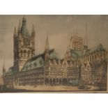 WILLIAM MONK (British, 1863-1937) etchings with colouring (3) - typical cathedral works, all