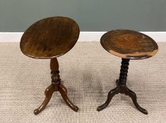TWO VINTAGE TRIPOD TABLES, both fixed tops, one oval topped on a turned column support and three