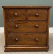 VICTORIAN MAHOGANY CHEST OF TWO SHORT OVER TWO LONG PINE LINED DRAWERS, with cockbeaded edging and