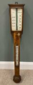 OAK STICK BAROMETER BY HILL, BIRMINGHAM, carved crest detail and central thermometer, ivory