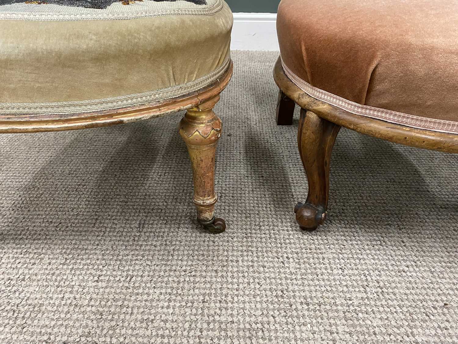 TWO VICTORIAN SPOON BACK SALON CHAIRS, the first being gilt washed with beadwork upholstery back and - Image 3 of 4