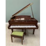 OFFENBACH MAHOGANY BABY GRAND PIANO WITH RISE & FALL PIANO STOOL, 101cms H, 148cms W, 155cms approx.