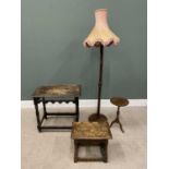 FOUR ITEMS OF VINTAGE & LATER OCCASIONAL FURNITURE, comprising circular top tripod wine table, 52cms