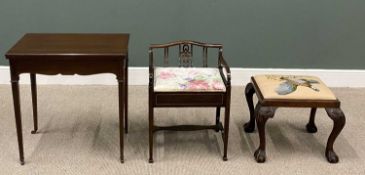 VINTAGE FURNITURE PARCEL x 3, comprising a mahogany foldover swivel top card table with baize