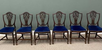 SET OF SIX REGENCY-STYLE MAHOGANY SHIELD BACK DINING CHAIRS, central pierced carved splat with