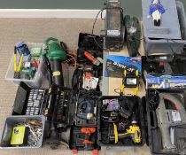 LARGE ASSORTMENT OF CASED & OTHER POWER TOOLS, HAND TOOLS & FIXINGS, DeWalt, Bosch, Black &