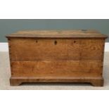 ANTIQUE OAK BLANKET CHEST, the planked top with moulded edging, dove tailed detail showing to the