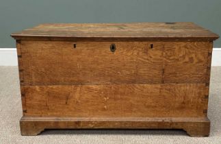 ANTIQUE OAK BLANKET CHEST, the planked top with moulded edging, dove tailed detail showing to the