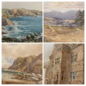 WILLIAM R HOYLES & THREE OTHERS watercolours - rocky coastal inlet with gulls, 24.5 x 39.5cms,