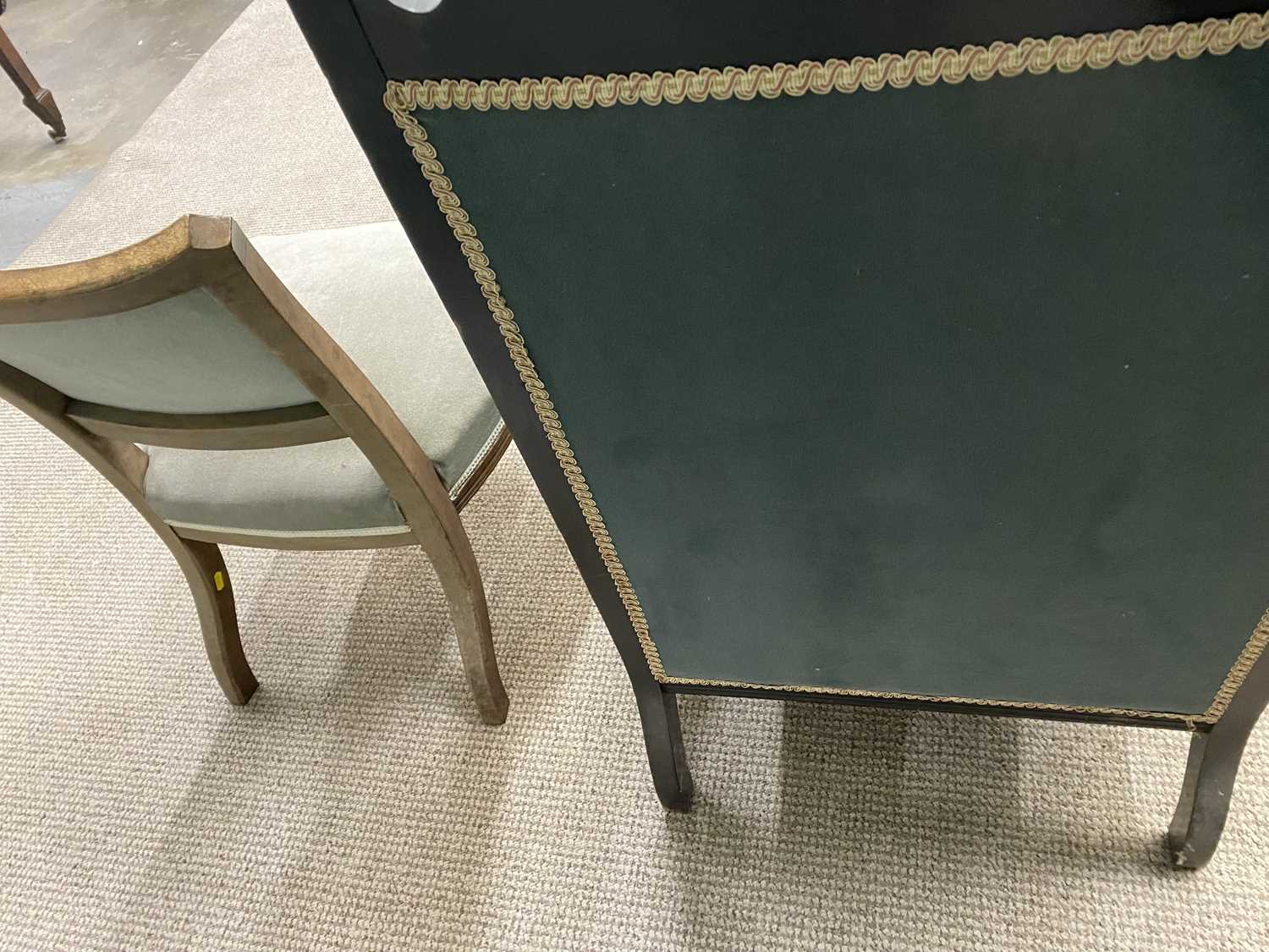 PLUS LOT 40 - TWO VINTAGE CHAIRS IN GREEN DRALON UPHOLSTERY, lot comprising a late 19th Century - Image 3 of 3