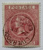 GB SUPERB QV USED 5/-, SG 127 plate no. 1 with Maltese Cross watermark, Liverpool cicular date stamp