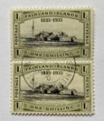 FALKLANDS ISLANDS - pair of 1/- 1933 fine used stamps SG 134, cat £150