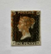 PENNY BLACK, VERY FINE 4 MARGIN EXAMPLE - (letter 'J' 'H') cancelled with red Maltese Cross, cat £