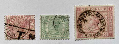 GB FINE USED TELEGRAAPH STAMPS, SG T3 plate 1, SG T8 plate 4, SG T13 plate 1