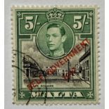 MALTA - fine ued 5/- self government overprint with 'NT' joined, SG 247a, cat £170