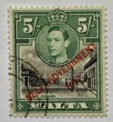 MALTA - fine ued 5/- self government overprint with 'NT' joined, SG 247a, cat £170