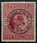 GB SUPERB USED EVII 5/-, brilliant Walton-on-Naze circular date stamp
