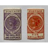 SOUTH AUSTRALIA - 2/6 and 5/- stamps SG 304 + 305 perforated OS, unmounted mint, high cat