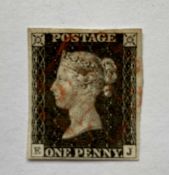 PENNY BLACK, VERY FINE USED EXAMPLE - WITH 4 MARGINS LETTER ('E' 'J'), cancelled with red Maltese
