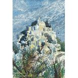‡ GWILYM PRICHARD mixed media - untitled, a Mediterranean scene with church on hilltop, signed in