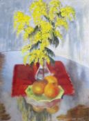 ‡ JACK JONES gouache - untitled, still life, flowers in a vase with fruit, signed and dated '61,
