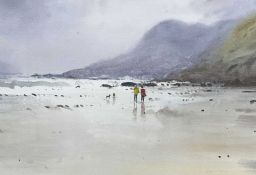 ‡ GARETH THOMAS watercolour - entitled verso, 'Gower Beach' on Attic Gallery label, signed, 26 x