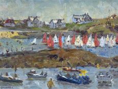 ‡ KEITH GARDNER oil on board - entitled verso 'Start of Race, Trearddur', signed, 21 x 31cms