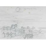 ‡ SIR KYFFIN WILLIAMS RA preliminary pencil sketch - farmstead with cattle in foreground, 24 x 33cms