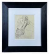 ‡ WILL ROBERTS pencil on paper - untitled, pencil sketch half-portrait, signed, 25 x 19.5cms