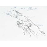 ‡ SIR KYFFIN WILLIAMS RA preliminary pen on paper sketch - mountain landscape with annotations, 19 x