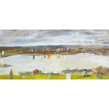 RICHARD O'CONNELL oil on board - entitled verso, 'Cardiff Bay' signed and dated verso 1985, 29.5 x