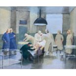 ‡ MYFANWY KITCHIN oil on canvas - hospital operating theatre scene, entitled verso 'The Hernia',