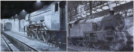 ‡ IFOR PRITCHARD pair of limited edition (141/750) monocolour prints – steam locomotives, signed, 29