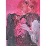 ‡ JACQUELINE ALKEMA mixed media - untitled, a mother holding a child, signed, 33 x 25cms Provenance: