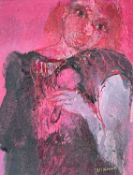 ‡ JACQUELINE ALKEMA mixed media - untitled, a mother holding a child, signed, 33 x 25cms Provenance: