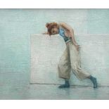 CARL CHAPPLE oil on canvas - classical ballet dancer, entitled verso 'Madeleine Green Rehearsing