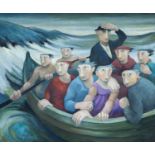 ‡ MURIEL DELAHAYE oil on canvas - untitled, figures in a small boat, 77 x 92cms Provenance: