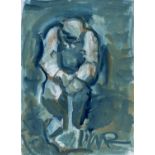 ‡ WILL ROBERTS gouache - entitled verso on Albany Gallery label 'Man with Hoe', signed with