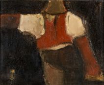 ‡ WILL ROBERTS oil on canvas - entitled verso 'Farmer - Red Waistcoat', signed verso and dated 1981,