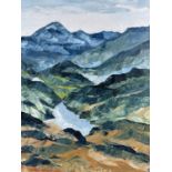 GWYN ROBERTS oil on canvas – entitled verso ‘Llyn Eryri / Mountain Lake Snowdonia’, signed with