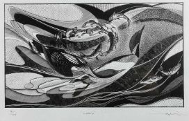‡ COLIN SEE-PAYNTON limited edition (8/125) wood engraving – group of diver birds and fish, entitled